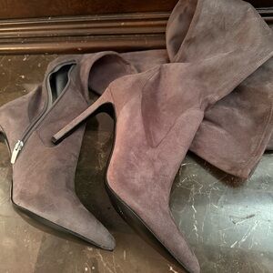 Nine West Gray Suede Pointed-Toe Over-the-Knee Stiletto Boots